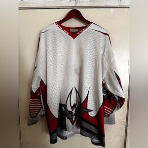 White and Red Graphic Hockey Jersey